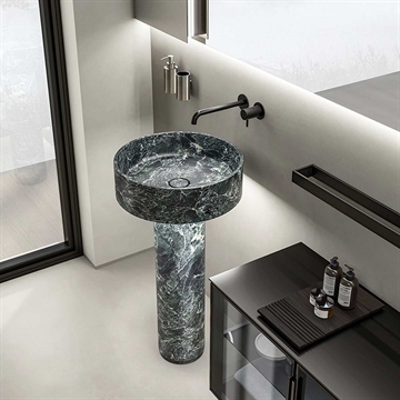Design håndvask fra Italien til fri placering på gulv i marmor og med LED lys