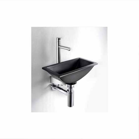 Lille mat sort håndvask som er ideel til det lille badeværelse