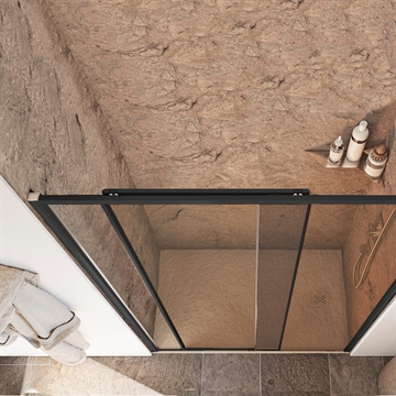 Brusedør Calomo skydedør matsort til bruseniche 6 mm. sikkerhedsglas TüV godkendt