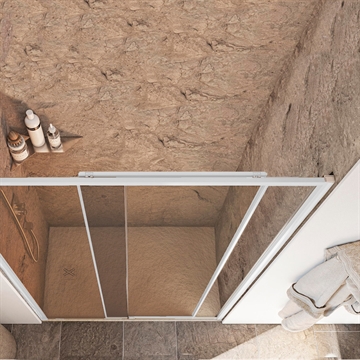 Brusedør Calomo skydedør i hvid til bruseniche 6 mm. sikkerhedsglas TüV godkendt