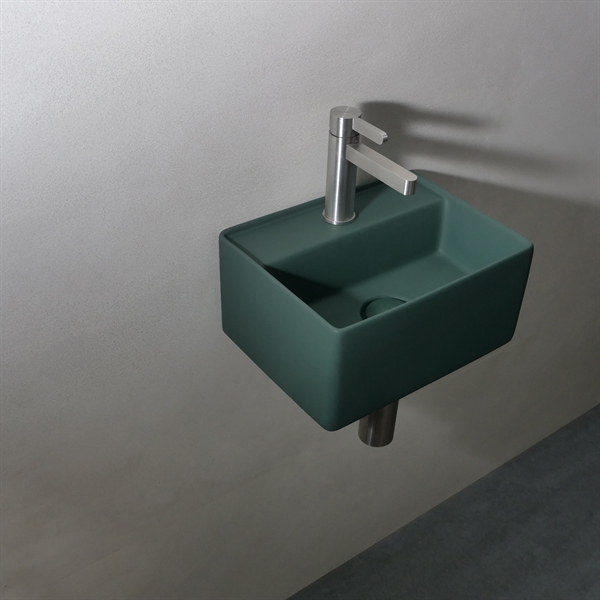 Fly mini I 34 x 26,5 Grøn - Lille håndvask i mat grøn porcelæn 
