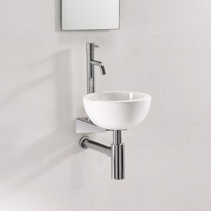 Lille rund håndvask i hvid til væg med vægbeslag - Design4home