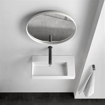 Lille håndvask Unplug Mini stand 45,5x25 cm i blank hvid porcelæn med sidehylde