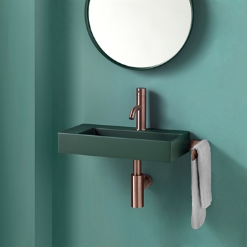 Håndvask Unplug Stand Mini V 45,5x25 cm i mat grøn med sidebord til venstre