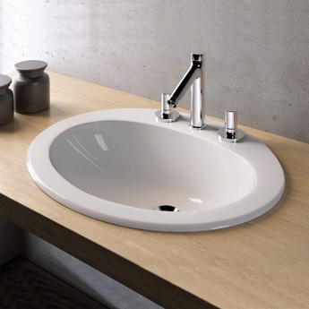 Ovale håndvask til nedfældning i hvid porcelæn