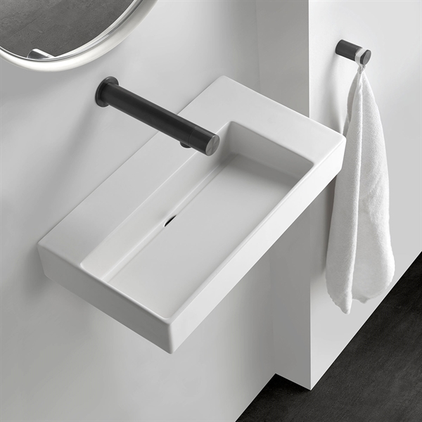 Unplug Mini stand H Lille håndvask 45,5x25 cm i blank hvid porcelæn med sidehylde