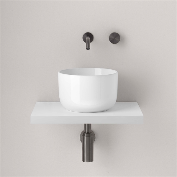 Fiore Mini hvid - Lille håndvask Ø25cm. i blank hvid porcelæn