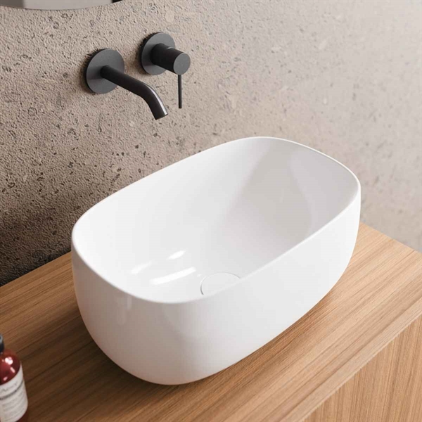 Basino mini - Lille håndvask i  blank hvid porcelæn