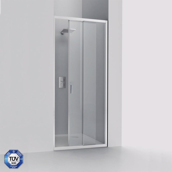 Hvid skydedør til bruseniche m. 6mm. sikkerhedsglas TüV godkendt