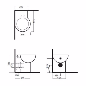 Tegning af hjørne toilet Design4home