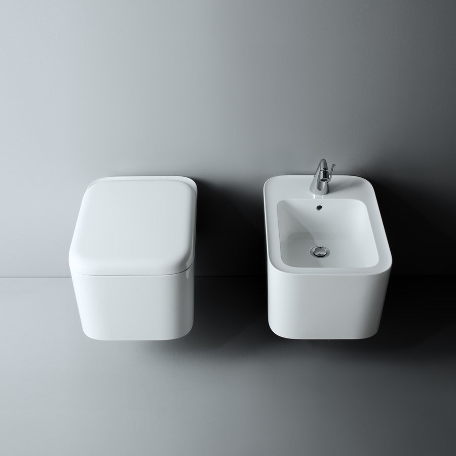 Firkantet Toilet og bidet fra Cameo serien fra Italienske Valdama