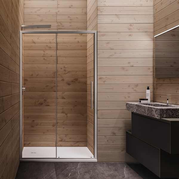 Brusedør Unico skydedør til bruseniche i 6 mm. sikkerhedsglas TüV godkendt