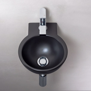 Lille håndvask i Mat Sort Spot Mini Wall med porcelæns bundventil